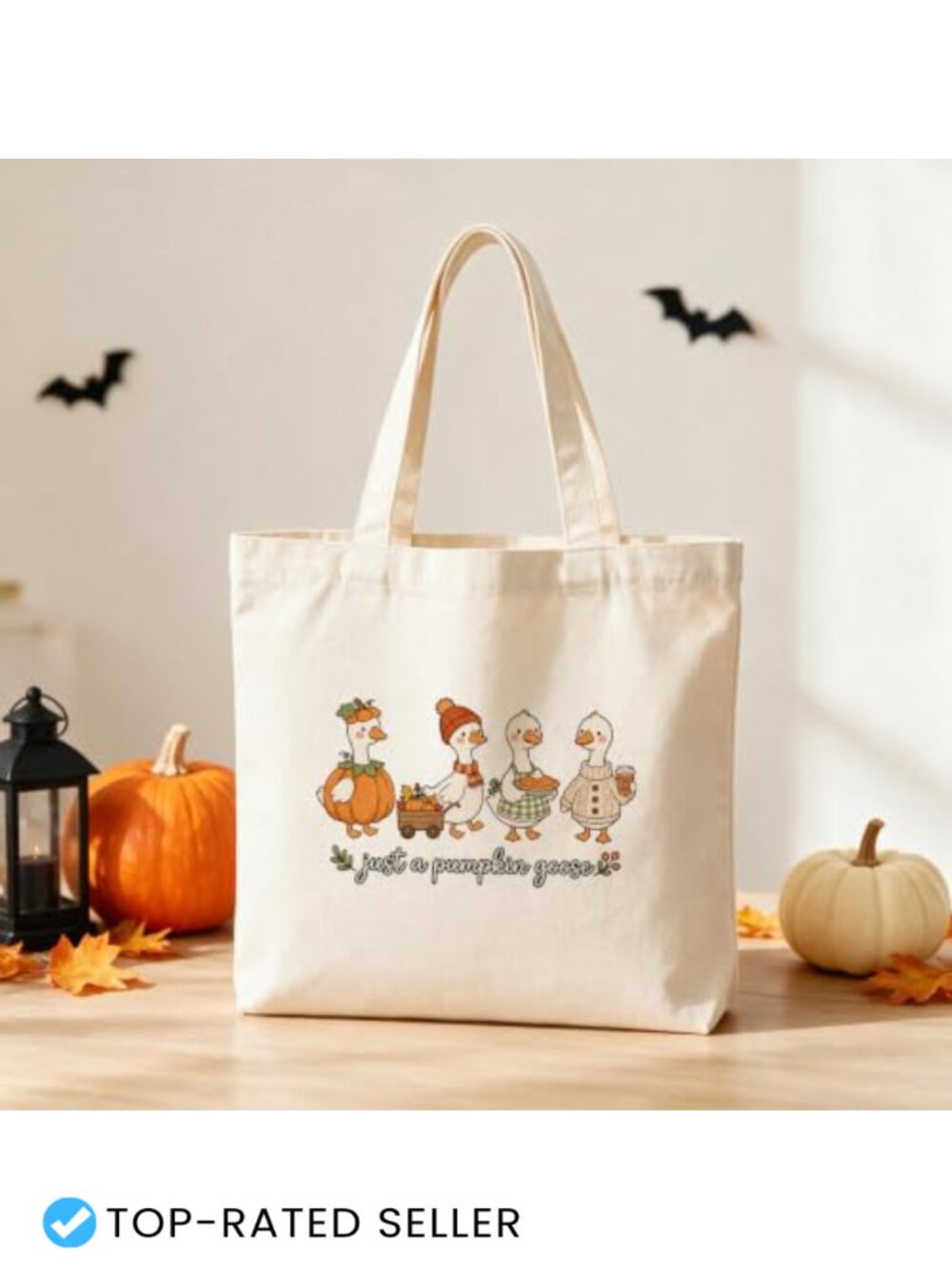 Halloween Tote Canvas Bag Goose Trick or Treat Gift for Women 13.8x16.5